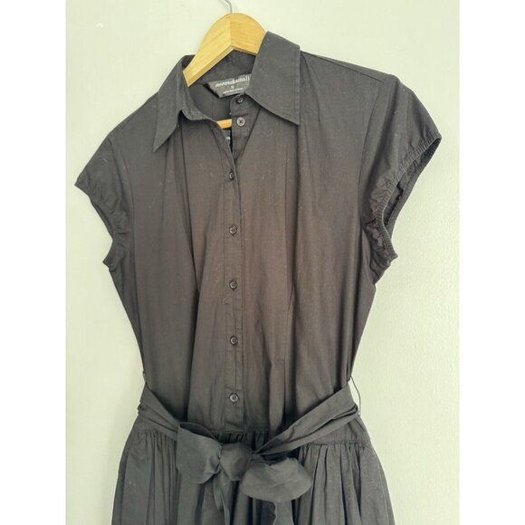 Norma Kamali Women Cap-Sleeve Poplin Pleated Shirt-Dress Size L Preppy Grunge - Picture 4 of 11